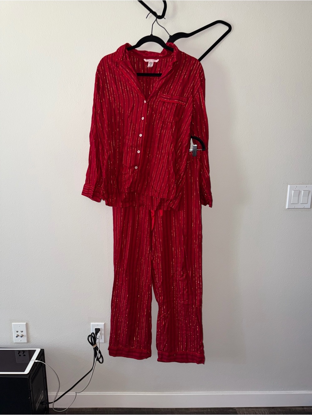 Victoria's Secret Red Striped Satin Wide-Leg Lounge Set